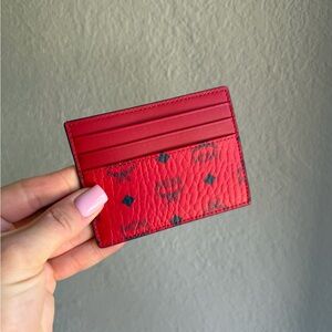 MCM Red Visetos Leather Card Holder Wallet – New with Box
